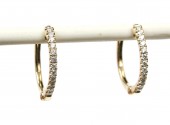 14K YELLOW GOLD DIAMOND HOOP EARRINGS