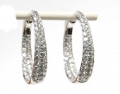 14K WHITE GOLD PAVE DIAMOND TAPERED HOOP EARRINGS