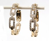 14K YELLOW GOLD DIAMOND LINK HOOP EARRINGS