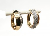 14K TWO TONE DIAMOND HOOP EARRINGS
