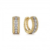 14K YELLOW AND WHITE GOLD PAVE DIAMOND HUGGIE EARRINGS