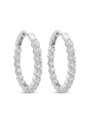 18K WHITE GOLD DIAMOND OVAL IN OUT HOOP EARRINGS
