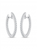 14K WHITE GOLD DIAMOND OVAL IN OUT HOOP EARRINGS