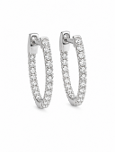 14K WHITE GOLD DIAMOND OVAL HOOP EARRINGS