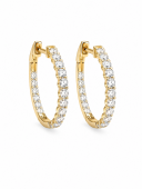 14K YELLOW GOLD DIAMOND HUGGIE HOOP EARRINGS