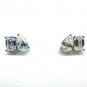 14K WHITE GOLD LAB GROWN EMERALD AND PEAR EARRINGS