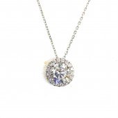14K WHITE GOLD LAB GROWN ROUND HALO NECKLACE 1.18CTW