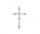 14K WHITE GOLD LAB GROWN MARQUISE & ROUND DIAMOND CROSS PENDANT 1CTW