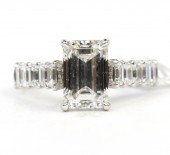 PLATINUM LAB GROWN EMERALD CUT & NATURAL DIAMOND BAQUETTE ENGAGEMENT RING