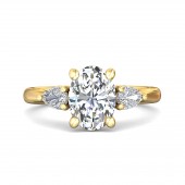 14K YELLOW GOLD LAB GROWN OVAL CENTER WITH NATURAL DIAMOND PEARS