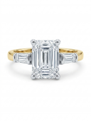 14K YELLOW GOLD LAB GROWN EMERALD CUT ENGAGEMENT RING WITH NATURAL BAGUETTE DIAMOND SIDES