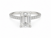14K WHITE GOLD LAB GROWN EMERALD CUT ENGAGEMENT RING