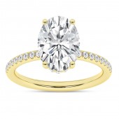 14K YELLOW GOLD ALL LAB GROWN OVAL ENGAGEMENT RING WITH  HIDDEN HALO AND DIAMOND SHANK