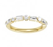 14K YELLOW GOLD LAB GROWN SHARED PRONG BAND WITH BAGUETTES & ROUNDS