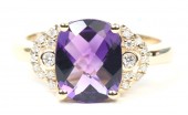 14K Yellow Gold .13Ctw Diamond 3.10Ct Amethyst Ring