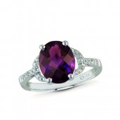 14K White Gold Diamond  And Amethyst Ring