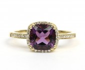 14K YELLOW GOLD DIAMOND AND AMETHYST RING