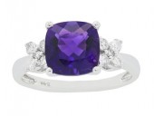 14K WHITE GOLD DIAMOND & AMETHYST RING