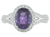 14K WHITE GOLD DIAMOND & AMETHYST RING