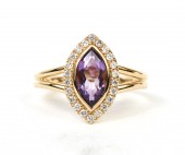 14K YELLOW GOLD DIAMOND & AMETHYST RING