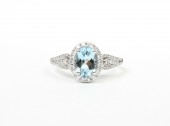 14K White Gold .31Ctw Diamond 1.11Ct Aquamarine Ring (64 Diamonds)