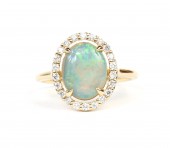 14K YELLOW GOLD DIAMOND AND OPAL RING