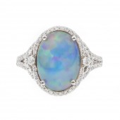 14K WHITE GOLD DIAMOND AND ETHIOPIAN OPAL RING