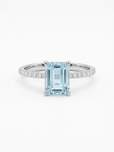 14K WHITE GOLD DIAMOND AND AQUA RING