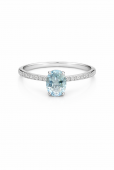 14K WHITE GOLD DIAMOND AND AQUAMARINE RING