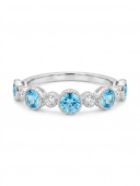 14K WHITE GOLD DIAMOND & AQUAMARINE BAND