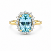 14K YELLOW GOLD DIAMOND & AQUAMARINE RING