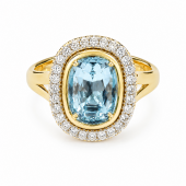 14K YELLOW GOLD DIAMOND & AQUAMARINE RING