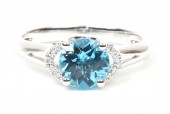 14K White Gold Diamond And Swiss Blue Topaz Ring