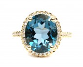 14K YELLOW GOLD DIAMOND AND BLUE TOPAZ RING