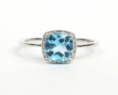 14K WHITE GOLD DIAMOND AND BLUE TOPAZ RING