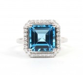 14K WHITE GOLD DIAMOND AND BLUE TOPAZ RING