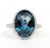 14K WHITE GOLD DIAMOND AND LONDON BLUE TOPAZ RING