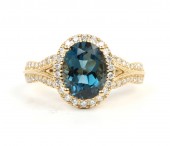 14K YELLOW GOLD DIAMOND & LONDON BLUE TOPAZ RING