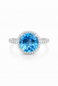 14K WHITE GOLD DIAMOND AND SWISS BLUE TOPAZ RING