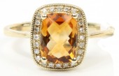 14K Yellow Gold Citrine And Diamond Ring