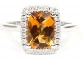 14K White Gold .15Ctw Diamond 1.30Ct Citrine Ring Ring