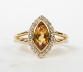 14K YELLOW GOLD DIAMOND & CITRINE RING