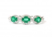 14K WHITE GOLD 1/10CTW DIAMOND .58CTW EMERALD BAND