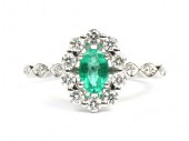 14K WHITE GOLD DIAMOND AND EMERALD RING