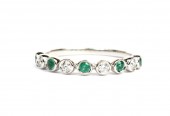 14K WHITE GOLD DIAMOND AND EMERALD BAND