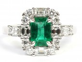 18K WHITE GOLD DIAMOND AND EMERALD RING