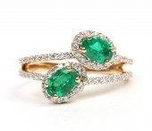 18K YELLOW GOLD DIAMOND AND EMERALD RING