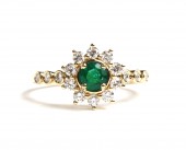 14K YELLOW GOLD DIAMOND AND EMERALD RING