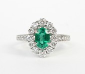 14K WHITE GOLD DIAMOND AND EMERALD RING