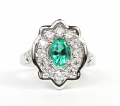 14K WHITE GOLD DIAMOND AND EMERALD RING